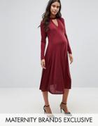 Bluebelle Maternity Pussybow Midi Dress - Red