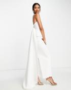 Asos Design Bandeau Tux Detail Maxi Dress In Ivory-white