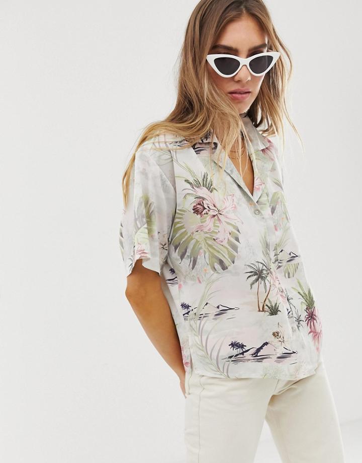 Asos Design Short Sleeve Hawaiian Printed Shirt In Satin - Multi