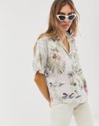 Asos Design Short Sleeve Hawaiian Printed Shirt In Satin - Multi