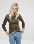 Brave Soul Grace Rib Turtleneck Sweater With Button Cuffs - Green