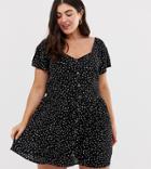 Brave Soul Plus Smock Dress With Mini Buttons In Heart Print - Black