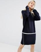 Asos White Zip Detail Knitted Dress - Navy