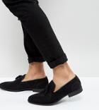 Asos Wide Fit Tassel Loafers In Black Faux Suede - Black