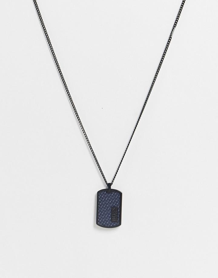 Boss Dog Tag Logo Pendant In Navy