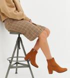 Monki Faux Suede Heeled Ankle Boots In Rust - Multi