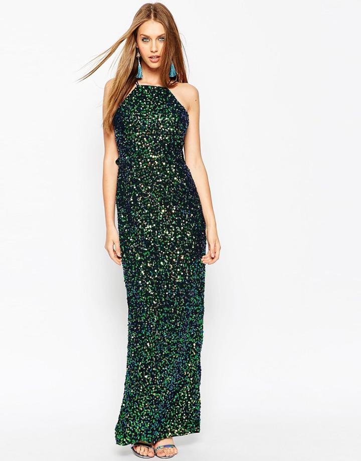 Asos Embellished Drape Back Maxi Dress - Navy