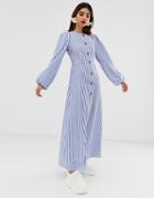 Asos Design Button Through Maxi Dress In Seersucker Stripe-multi