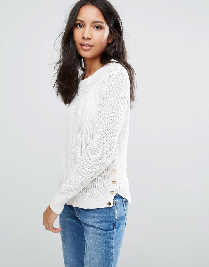Brave Soul Side Button Sweater - Brown