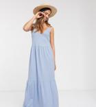 Asos Design Tall Exclusive Strappy Tiered Maxi Dress In Chambray-blues
