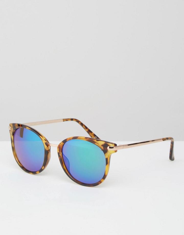 Asos Round Cat Eye With Metal Bridge And Flash Lens - Brown