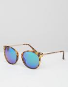 Asos Round Cat Eye With Metal Bridge And Flash Lens - Brown