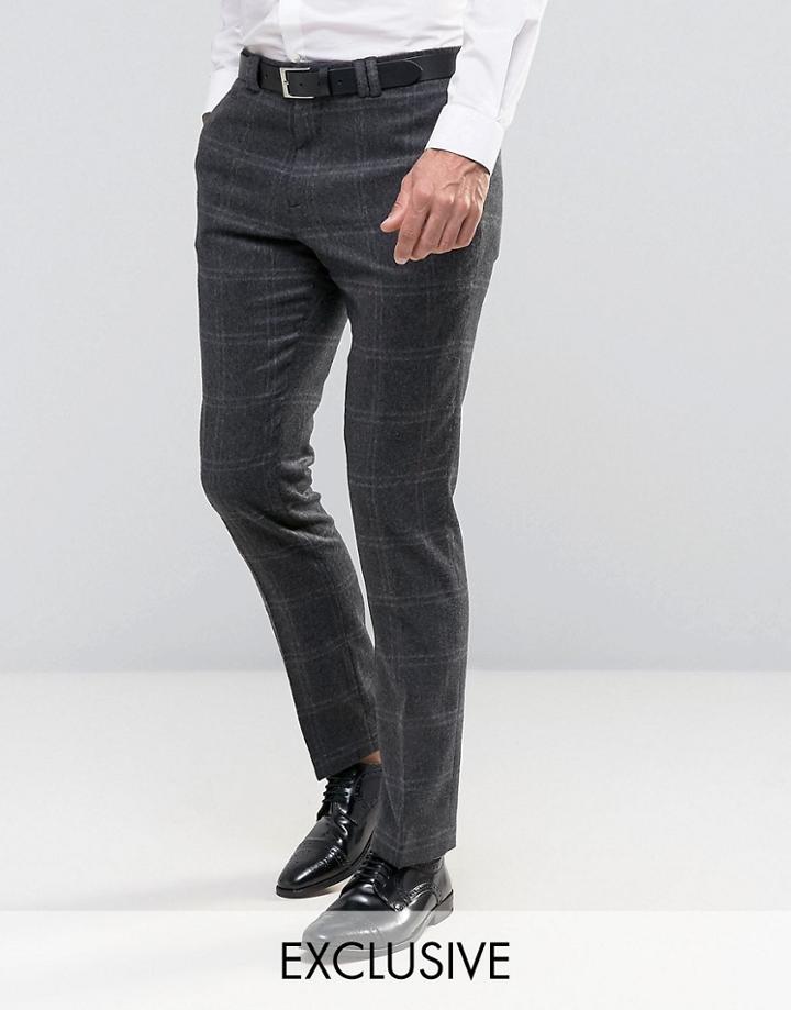 Noak Skinny Smart Pants In Brushed Check - Gray