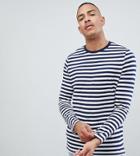 Asos Design Tall Stripe Long Sleeve T-shirt In Navy And White - Multi