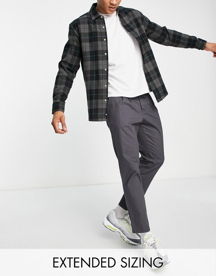 Asos Design Cigarette Chinos With Pleats In Charcoal-gray
