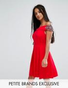Little Mistress Petite Embellished Off Shoulder Wrap Mini Dress - Red