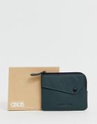 Asos Design Leather Wallet With Zip Around In Green - Green
