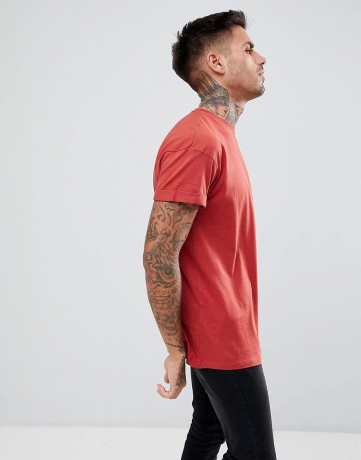 New Look T-shirt With Roll Sleeve In Rust - Brown