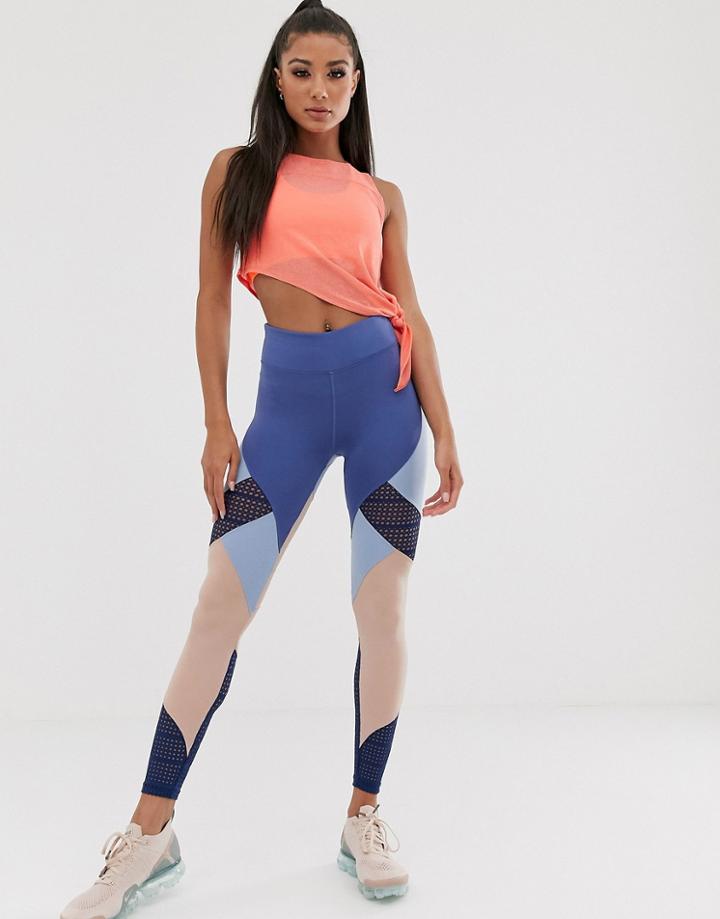 Asos 4505 Training Legging In Color Block With Mesh Inserts-navy