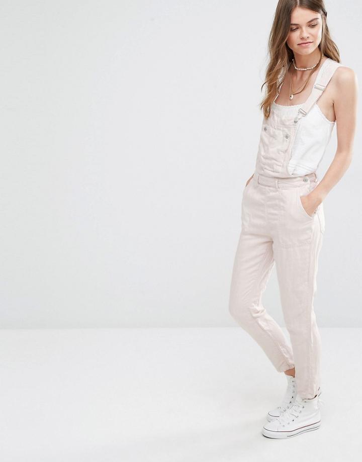 Pull & Bear Denim Overalls In Pale Pink - Pink