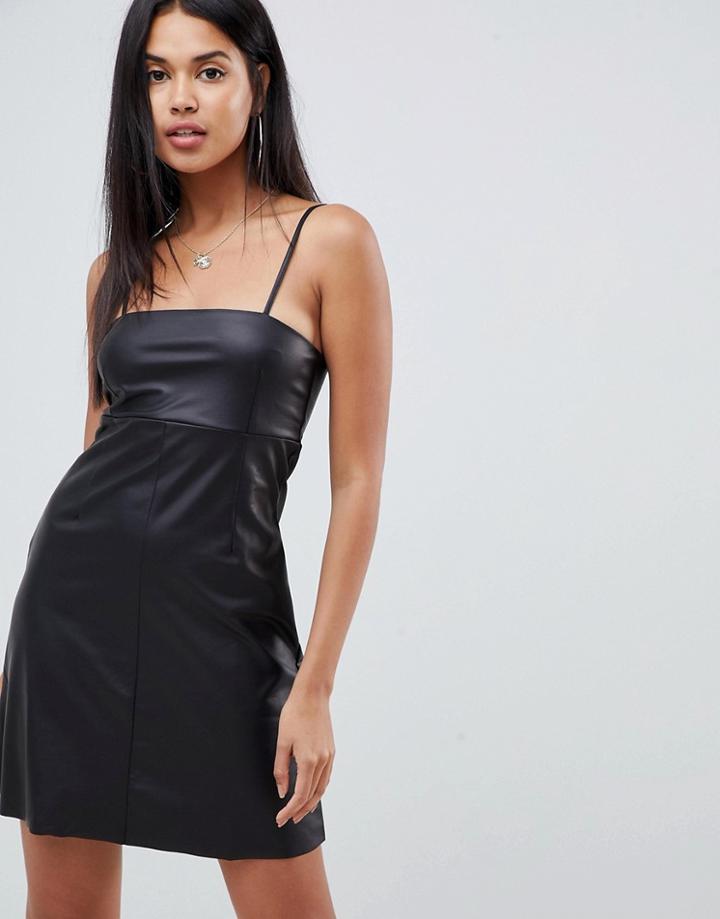Asos Design Faux Leather Seamed Mini Dress - Black