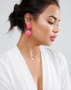 Asos Double Drop Velvet Earrings - Pink