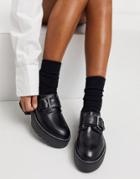 Asos Design Madie Premium Leather Lace Up Flat Shoe In Black