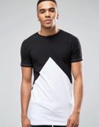 Asos Longline Muscle T-shirt With Triangle In Black/white