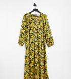 Asos Design Maternity Plunge Neck Midi Dress In 70s Floral-multi