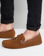 Asos Driving Shoes In Tan Suede With Tan Leather Contrast Detail - Tan