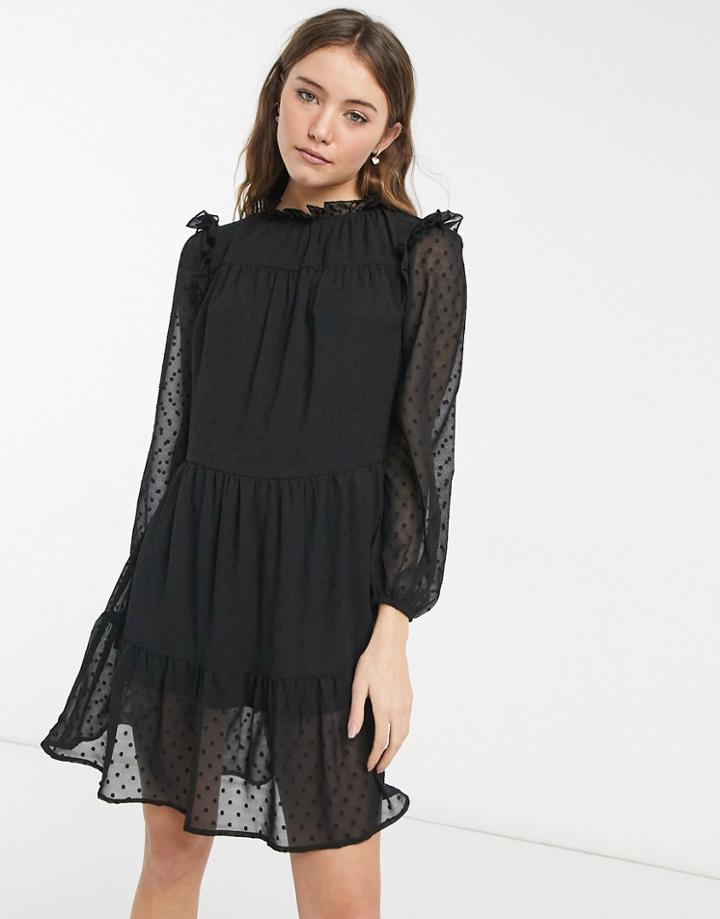 Violet Romance Mini Smock Dress In Black