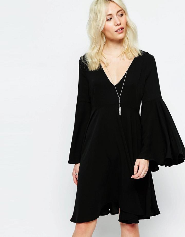 Neon Rose Flared Dress - Black