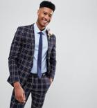 Asos Design Tall Wedding Super Skinny Suit Jacket In Navy Waffle Check - Navy