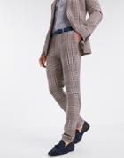 Asos Design Super Skinny Suit Pants In Camel Multicolor Check-neutral
