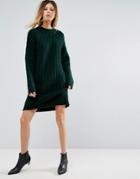 Asos Oversized Knitted Dress With Cable Detail - Green
