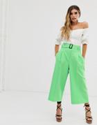 Asos Design Mansy Culotte With Belt And Horn Buckle-green