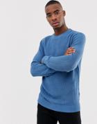 Bershka Knitted Sweater In Light Blue - Blue