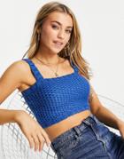 Asos Design Knitted Cami In Waffle Stitch In Blue - Part Of A Set-blues
