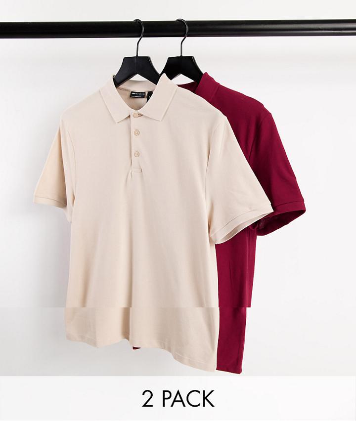 Asos Design 2-pack Pique Jersey Polo Shirts-multi