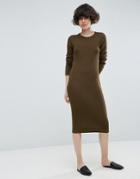 Asos Chunky Knit Midi Dress With Rib Panel - Stone