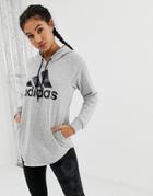 Adidas Training Logo Hoodie In Gray