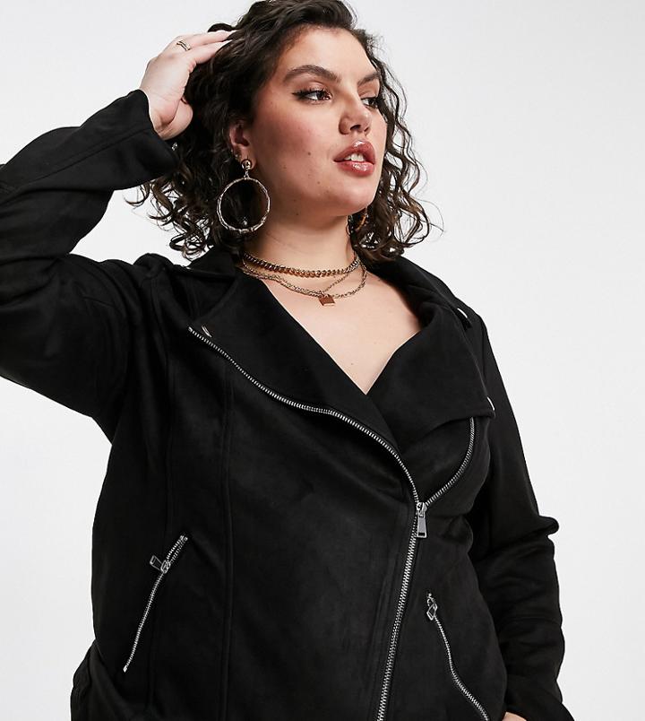 Yours Faux Suede Moto Jacket In Black
