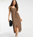 Asos Design Petite Cami Wrap Maxi Dress In Brown Animal Print-multi