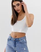 Asos Design Crop Scoop Neck Top With Raw Hem In White - White