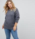 Asos Curve Sweater In Fluffy Yarn With Crew Neck - Gray