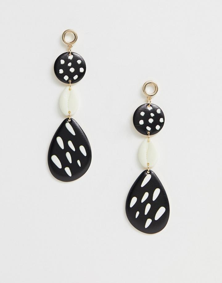 Asos Design Earrings With Pattern Bead And Faux Shell Drop In Gold Tone - Gold