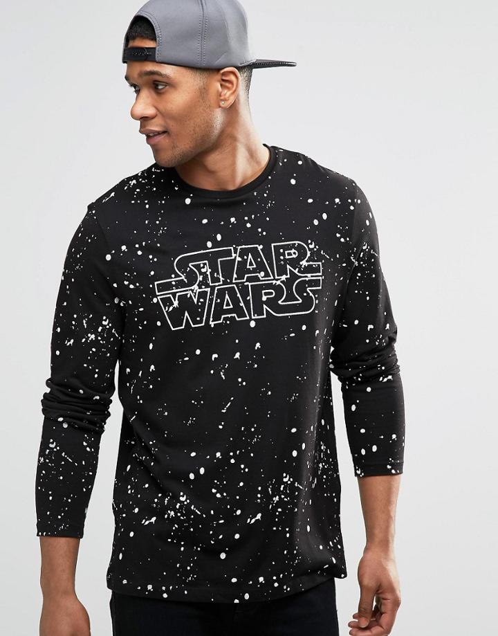 Asos Star Wars Long Sleeve T-shirt With All Over Splatter Print - Black