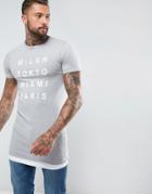 Asos Super Longline Muscle T-shirt With City Print And Bound Curved Hem - Gray