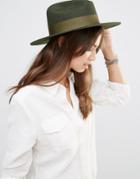 Brixton Fedora In Moss Green With Grossgrain Band - Moss