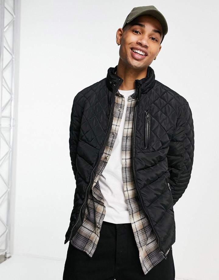 River Island Quilted Wet Look Liner Jacket In Black